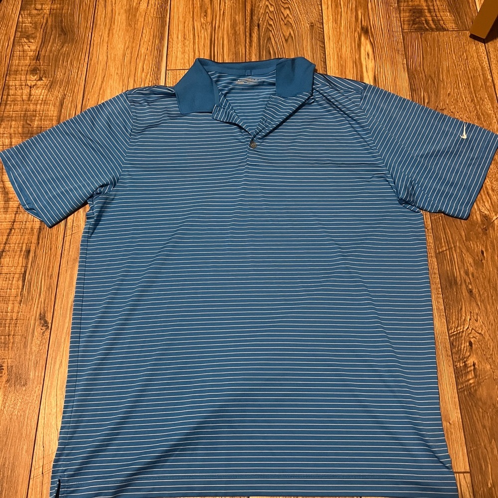 Nike Men's Blue Striped Polo Shirt